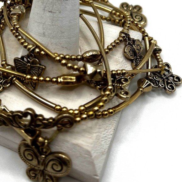 Gold Tone Butterfly Stretch Bracelets (6) & Ring - Picture 3 of 4